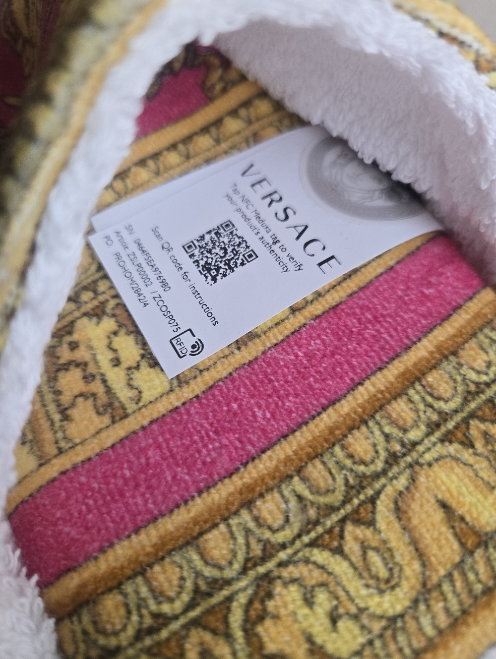 NWT Versace Medusa Baroque Print Pink Cotton Slippers Size XL - Picture 4 of 11